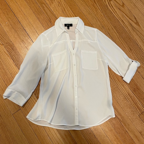 BCX White Semi-Sheer Button Down with Roll-Up Sleeves - Size M - Picture 1 of 4